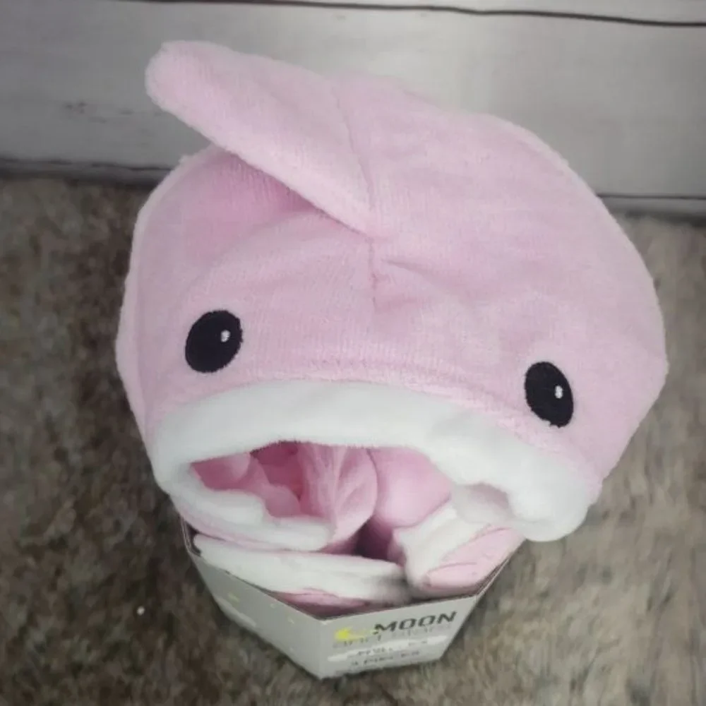 Moon and Stars Pink Shark Infant 3 Piece Bath Set hooded kids towel‎